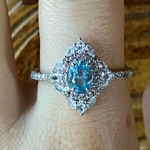 Blue Zircon White Sapphire Sterling Silver Ring Size 10